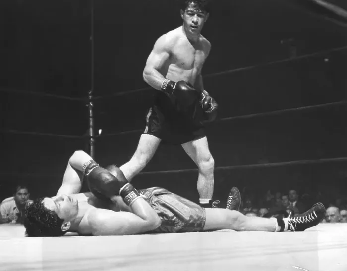 Framed Print : Rocky Graziano Stands Over Opponent Framed Print : Rocky Graziano Stands Over Opponent