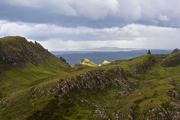 Rocky landscape of Quiraing, Trotternish Ridge, Isle of Skye, Inner Hebrides, Scotland, United Kingdom
