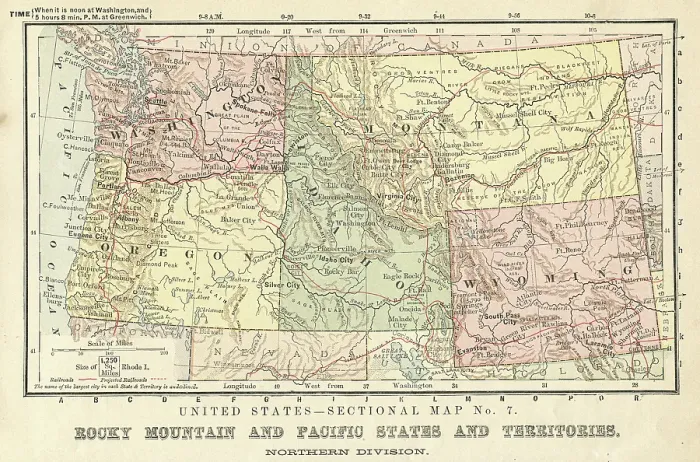 Framed Print : Rocky Mountain and Pacific states Map 1881 Framed Print : Rocky Mountain and Pacific states Map 1881