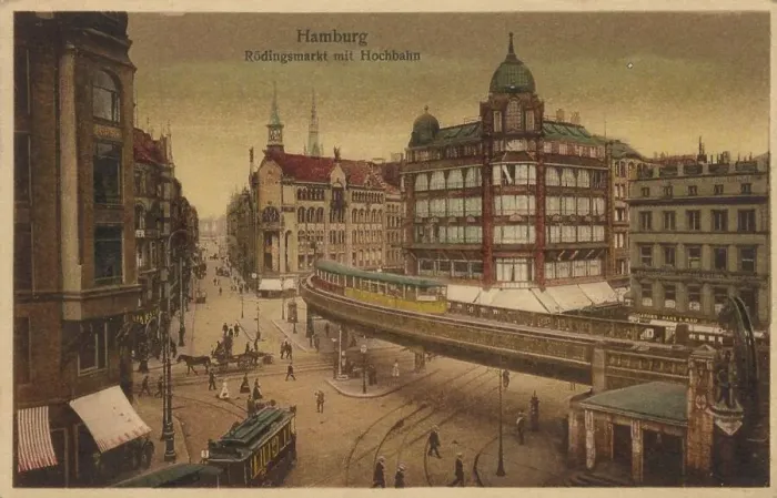 Framed Print : Roedingsmarkt with elevated railway, Hamburg, Germany, postcard with text, view around ca 1910, historical, digital reproduction of a historical postcard, public domain, from that time, exact date unknown Framed Print : Roedingsmarkt with elevated railway, Hamburg, Germany, postcard with text, view around ca 1910, historical, digital reproduction of a historical postcard, public domain, from that time, exact date unknown