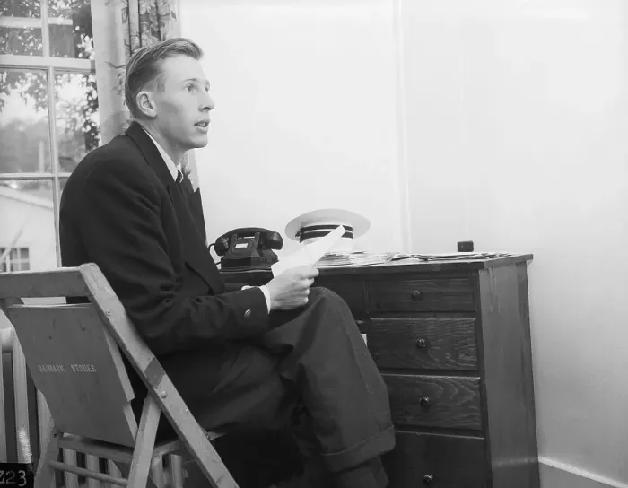 Framed Print : Roger Bannister Sitting at Desk Framed Print : Roger Bannister Sitting at Desk