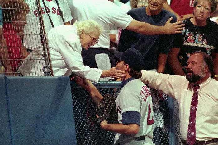 Framed Print : Roger Clemens Being Congratulated by Grandmother Framed Print : Roger Clemens Being Congratulated by Grandmother