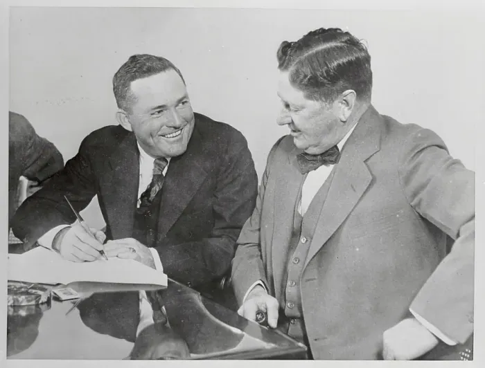Framed Print : Rogers Hornsby Conferring with William Wrigley Framed Print : Rogers Hornsby Conferring with William Wrigley
