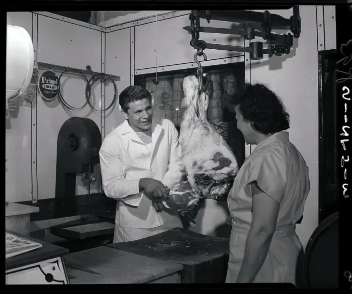 Framed Print : Roland La Starza Cutting Meat in Butcher Shop Framed Print : Roland La Starza Cutting Meat in Butcher Shop