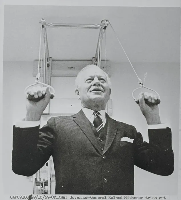 Framed Print : Roland Michener Trying Physical Therapy Equipment Framed Print : Roland Michener Trying Physical Therapy Equipment