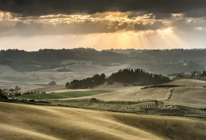 Framed Print : Rolling hills with dark atmospheric clouds, corn fields at dusk, Villamagna, Tuscany, Italy, Europe Framed Print : Rolling hills with dark atmospheric clouds, corn fields at dusk, Villamagna, Tuscany, Italy, Europe