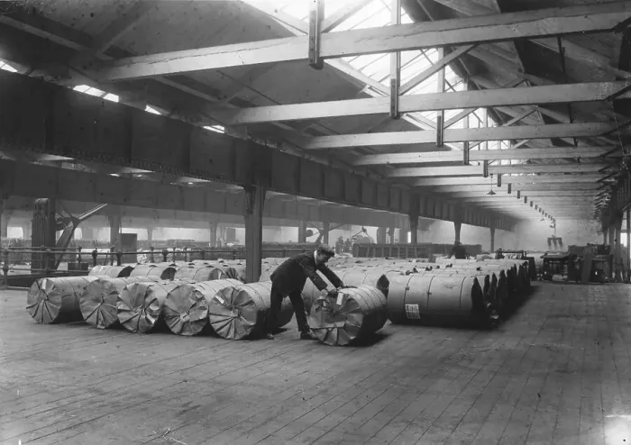 Framed Print : Paper. March 1907: Rolls of paper from mills arriving at Marylebone for newspaper printing