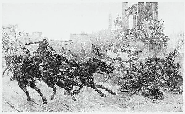 Roman chariot race engraving 1894