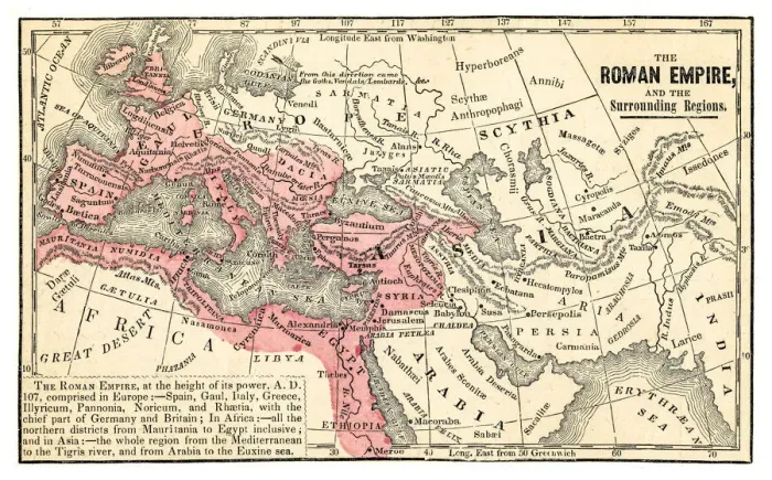 Framed Print : Roman empire map 1875 Framed Print : Roman empire map 1875