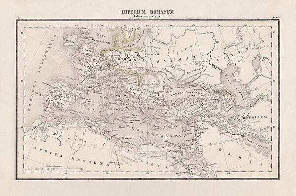 Roman Empire with provinces (115-117 AD), steel engraving, published 1861