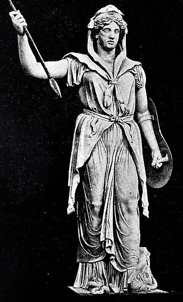 Roman Goddess Juno Statue with goat fur and spear
