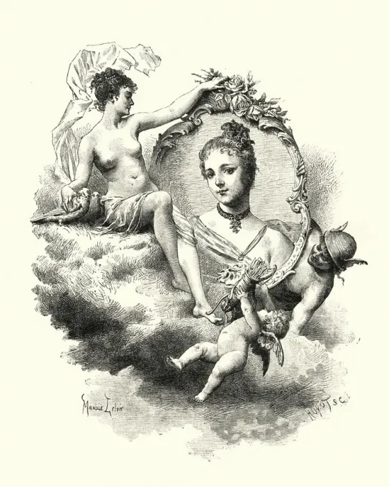Framed Print : Roman gods Mercury, Venus, Cupid surrounding a young woman Framed Print : Roman gods Mercury, Venus, Cupid surrounding a young woman