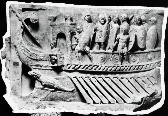 Framed Print : Roman Relief Sculpture with Soldiers on Boat