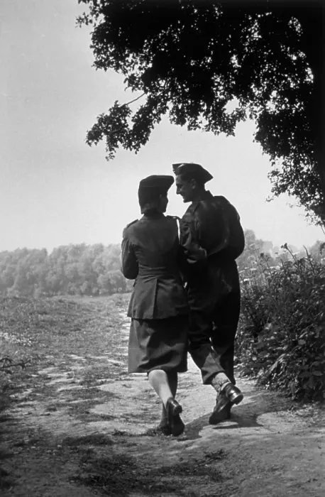 Framed Print : Romance. 1941: Two soldiers walking arm-in-arm in the country Framed Print : Romance. 1941: Two soldiers walking arm-in-arm in the country