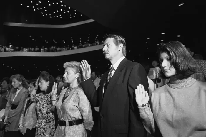 Framed Print : Romanian Coach Bela Karolyi and Family Become American Citizens Framed Print : Romanian Coach Bela Karolyi and Family Become American Citizens
