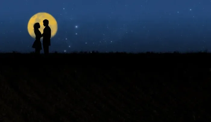 Framed Print : Romantic couple moonlight silhouette Framed Print : Romantic couple moonlight silhouette