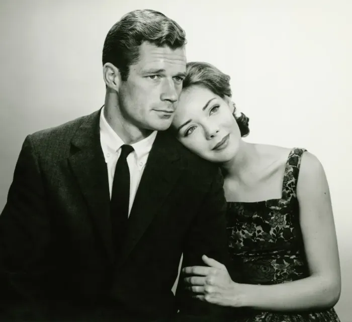 Framed Print : Romantic couple in studio, (B&W), portrait Framed Print : Romantic couple in studio, (B&W), portrait