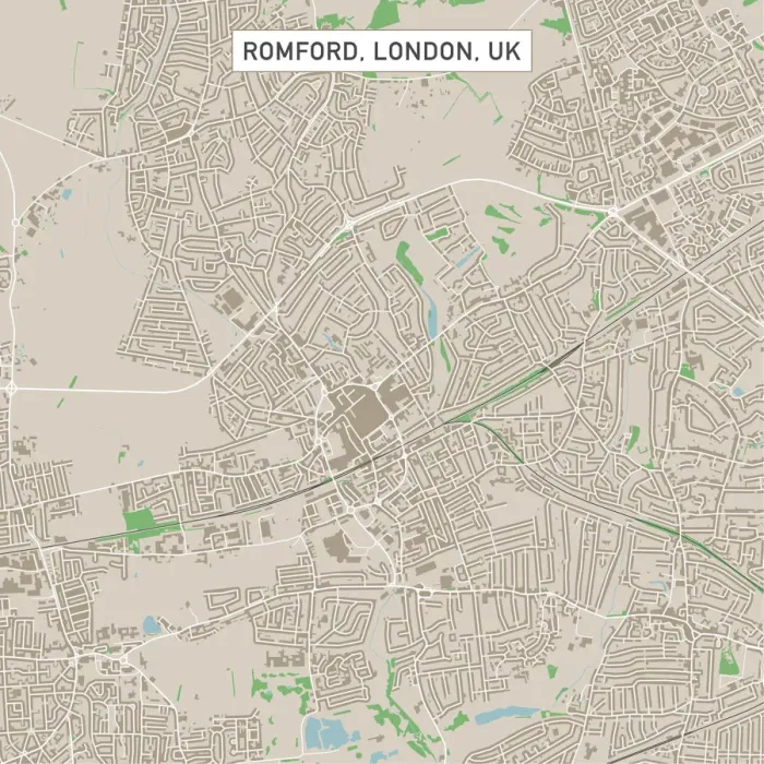 Framed Print : Romford London UK City Street Map Framed Print : Romford London UK City Street Map
