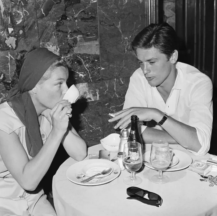 Framed Print : Romy Schneider and Alain Delon Sitting at Table Framed Print : Romy Schneider and Alain Delon Sitting at Table