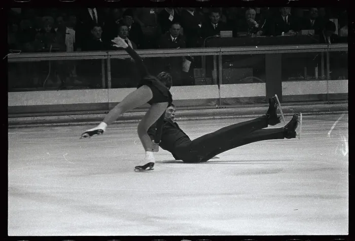 Framed Print : Ron Kauffman Falling During Skating Routine