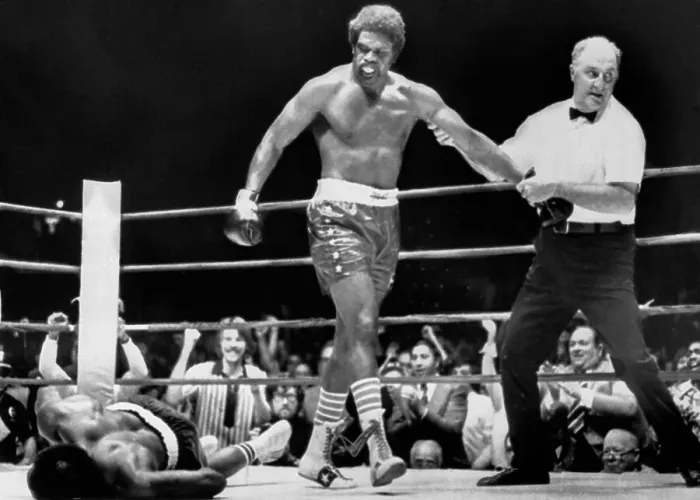 Framed Print : Ron Lyle. The referee leads heavyweight boxer Framed Print : Ron Lyle. The referee leads heavyweight boxer