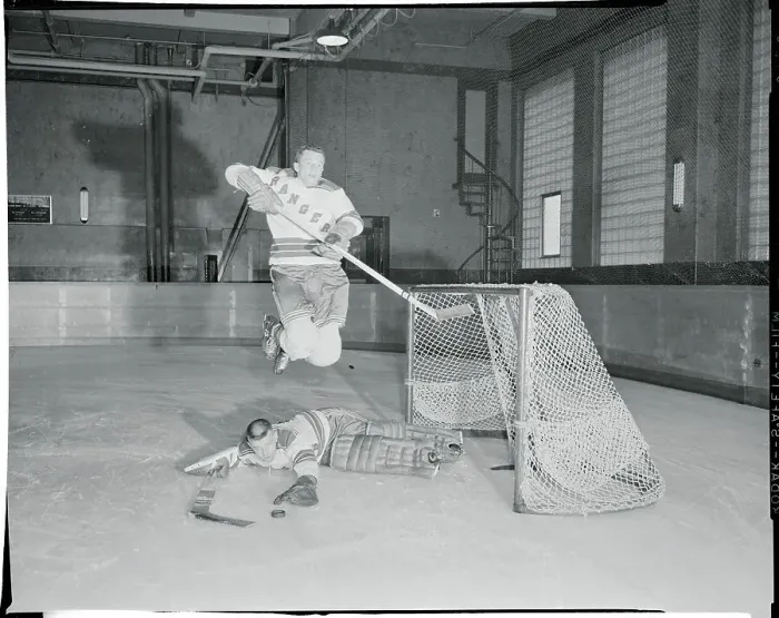 Framed Print : Ron Murphy Leaping over Lorne Worsley Framed Print : Ron Murphy Leaping over Lorne Worsley