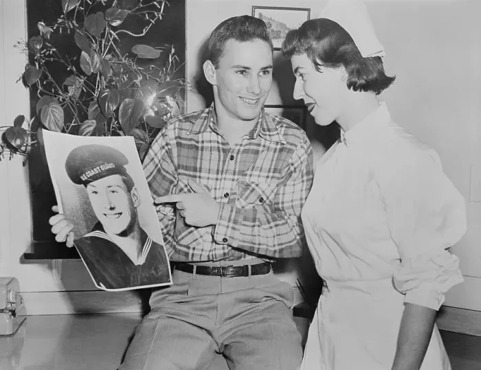 Framed Print : Ronald Herrick with Nurse Framed Print : Ronald Herrick with Nurse