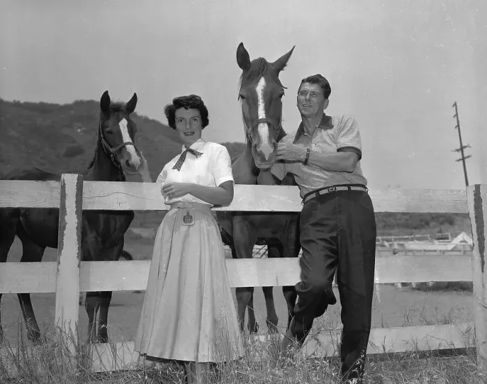 Framed Print : Ronald and Nancy Reagan with Horses