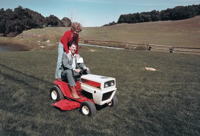 Framed Print : Ronald and Nancy Reagan Riding Lawnmower Framed Print : Ronald and Nancy Reagan Riding Lawnmower