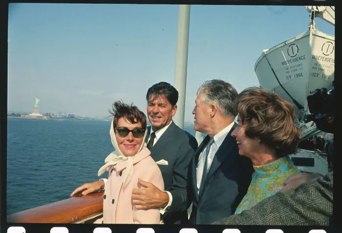 Framed Print : Ronald and Nancy Reagan Standing on a Ship's Deck Framed Print : Ronald and Nancy Reagan Standing on a Ship's Deck