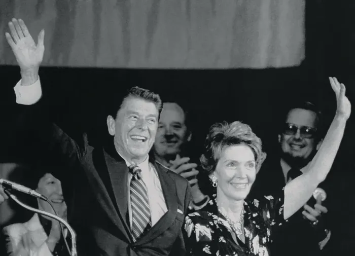 Framed Print : Ronald and Nancy Reagan Waving to Crowd Framed Print : Ronald and Nancy Reagan Waving to Crowd