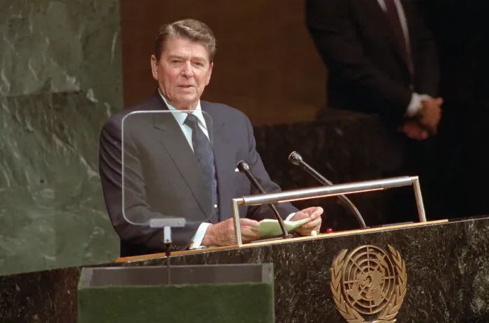 Framed Print : Ronald Reagan Addressing Assembly