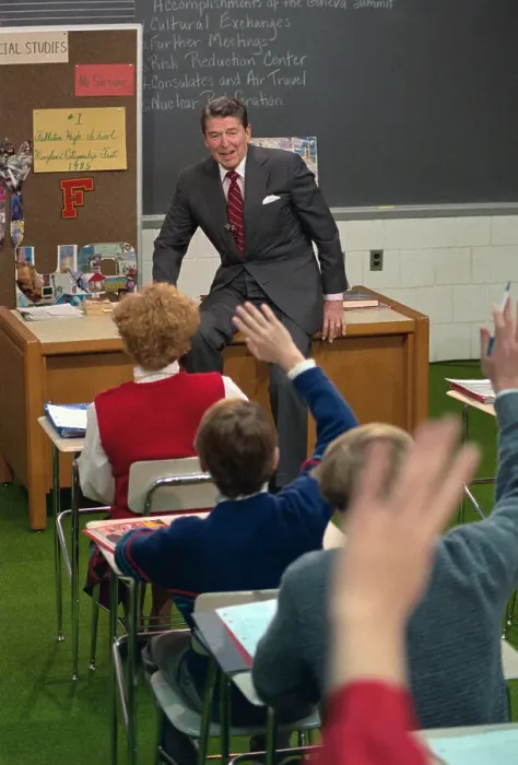 Framed Print : Ronald Reagan Addressing Classroom Students Framed Print : Ronald Reagan Addressing Classroom Students