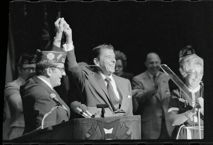 Framed Print : Ronald Reagan with Arm Raised Framed Print : Ronald Reagan with Arm Raised