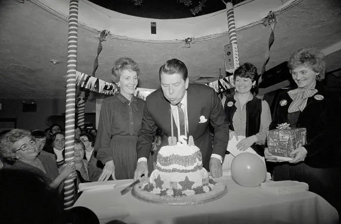 Framed Print : Ronald Reagan Blowing out Birthday Candles Framed Print : Ronald Reagan Blowing out Birthday Candles