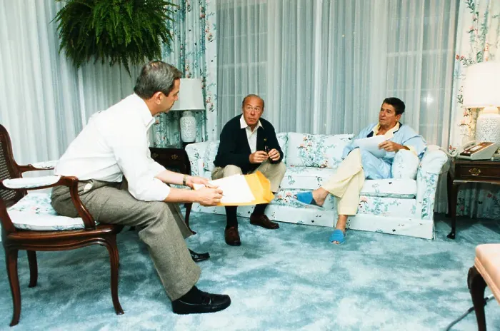 Framed Print : Ronald Reagan Being Briefed on Situation Framed Print : Ronald Reagan Being Briefed on Situation