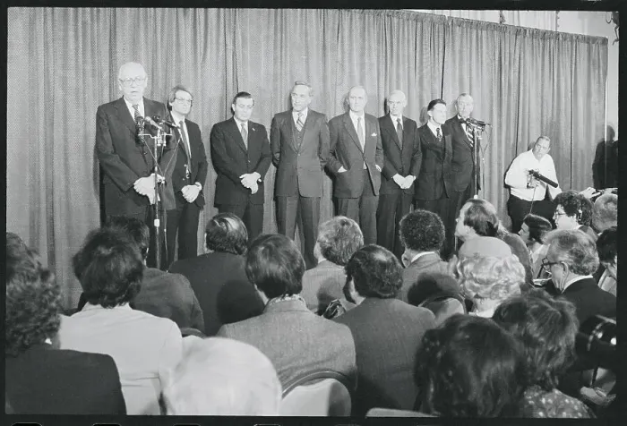 Framed Print : Ronald Reagan Cabinet at Press Meet Framed Print : Ronald Reagan Cabinet at Press Meet