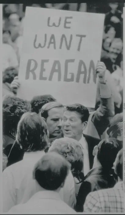 Framed Print : Ronald Reagan Under Campaign Sign Framed Print : Ronald Reagan Under Campaign Sign