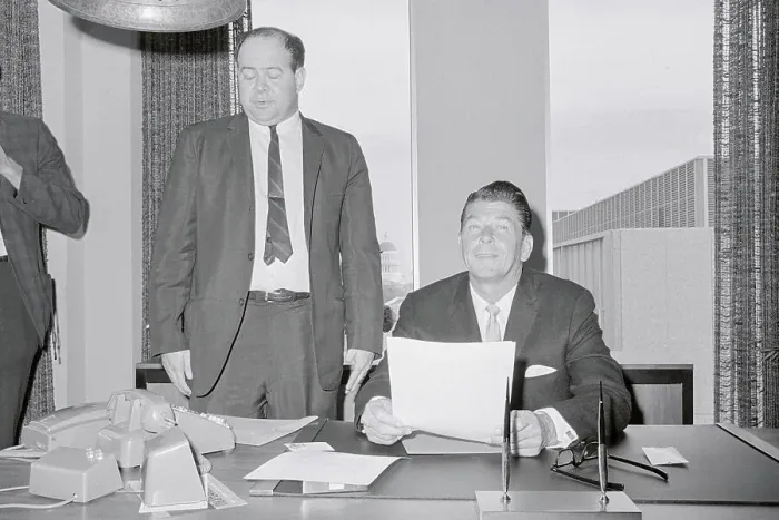 Framed Print : Ronald Reagan Conferring with Press Secretary Framed Print : Ronald Reagan Conferring with Press Secretary