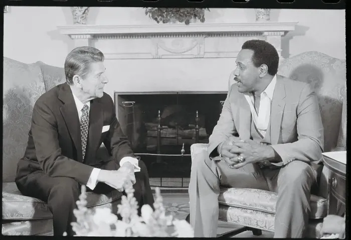 Framed Print : Ronald Reagan Conversing with Baseball Player Framed Print : Ronald Reagan Conversing with Baseball Player