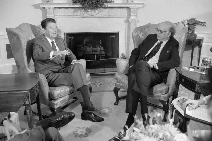 Framed Print : Ronald Reagan Conversing with Paul Volcker Framed Print : Ronald Reagan Conversing with Paul Volcker
