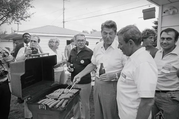Framed Print : Ronald Reagan Cooking on Barbecue Framed Print : Ronald Reagan Cooking on Barbecue