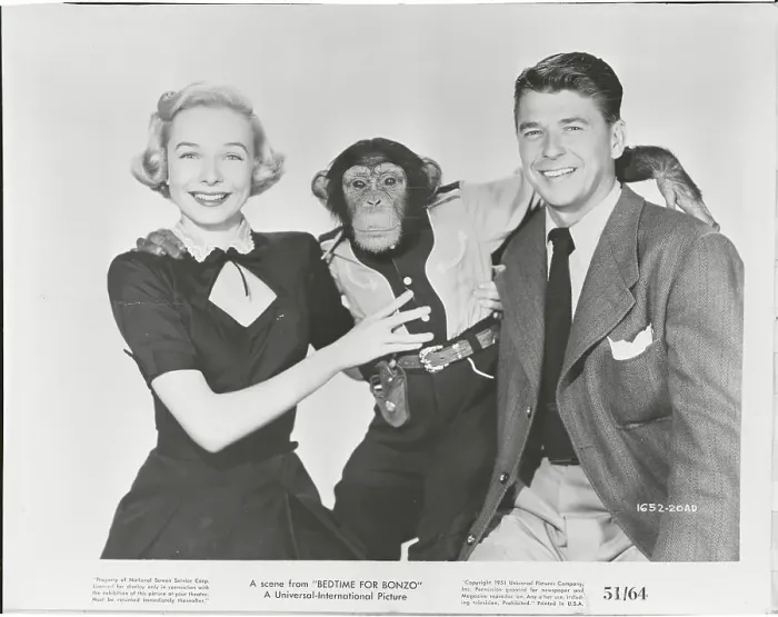Framed Print : Ronald Reagan, Diana Lynn, and Bonzo Posing