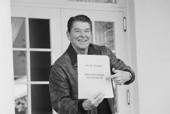 Framed Print : Ronald Reagan Displaying His Speech Framed Print : Ronald Reagan Displaying His Speech