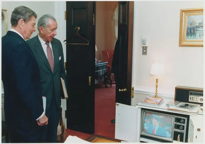 Framed Print : Ronald Reagan and Donald Regan Watching Television Framed Print : Ronald Reagan and Donald Regan Watching Television