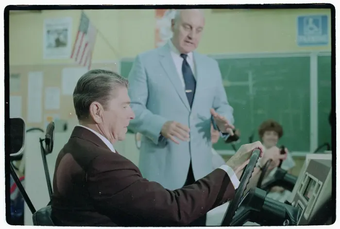Framed Print : Ronald Reagan in Driving Simulator