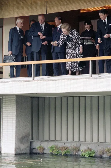 Framed Print : Ronald Reagan Feeding Fish with Summit Leaders Framed Print : Ronald Reagan Feeding Fish with Summit Leaders