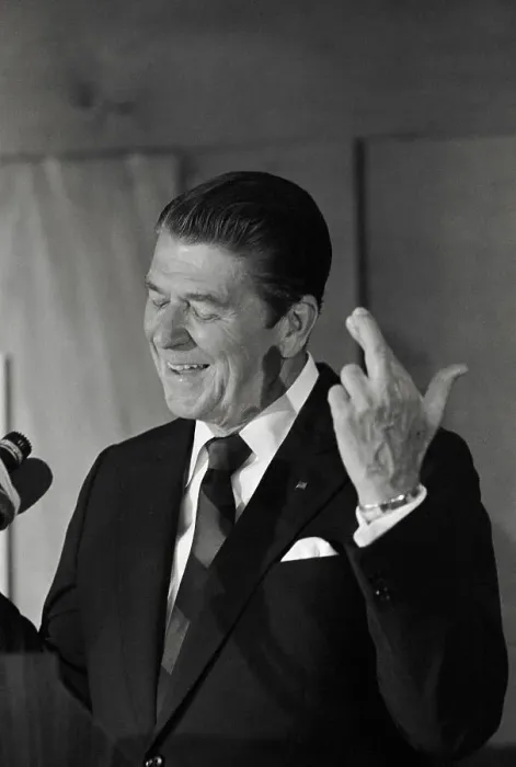 Framed Print : Ronald Reagan with His Fingers Crossed Framed Print : Ronald Reagan with His Fingers Crossed