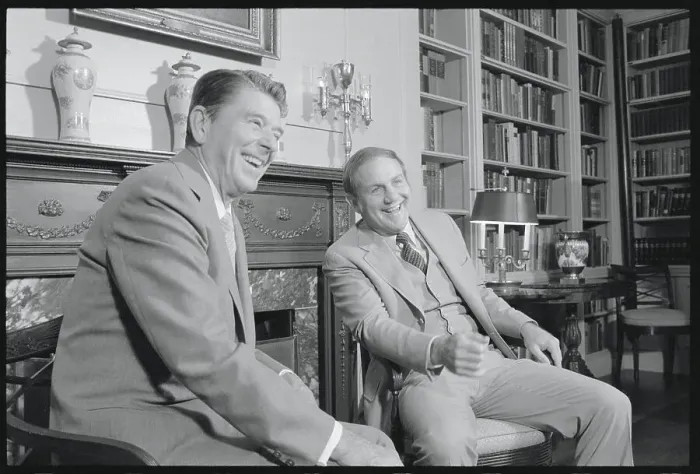 Framed Print : Ronald Reagan and Fob James near Bookshelf Framed Print : Ronald Reagan and Fob James near Bookshelf