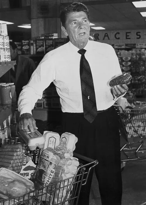 Framed Print : Ronald Reagan with Food Filled Shopping Cart Framed Print : Ronald Reagan with Food Filled Shopping Cart